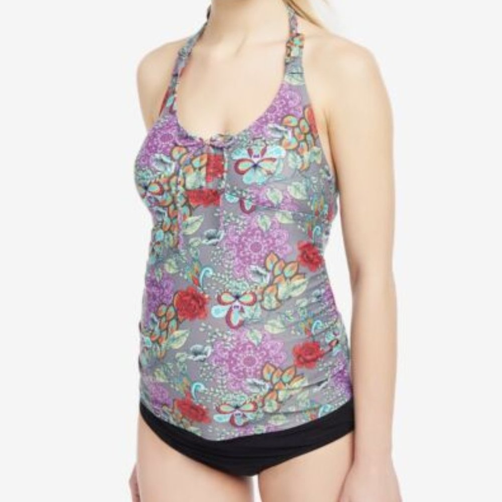 Motherhood Maternity Beach Bump Boho Tankini Halter Swim Top Medium NEW